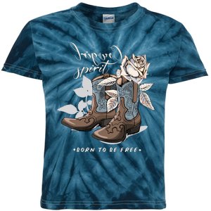 Reverse Cowgirl Spirit Born To Be Free Boots Kids Tie-Dye T-Shirt