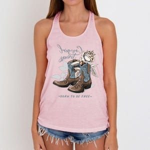 Reverse Cowgirl Spirit Born To Be Free Boots Women's Knotted Racerback Tank