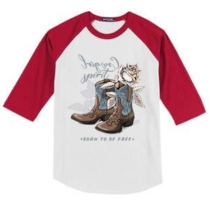 Reverse Cowgirl Spirit Born To Be Free Boots Kids Colorblock Raglan Jersey