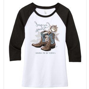 Reverse Cowgirl Spirit Born To Be Free Boots Women's Tri-Blend 3/4-Sleeve Raglan Shirt