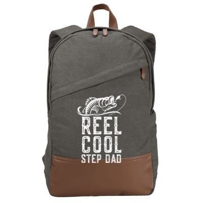 Reel Cool Stepmeaningful Giftdad Fishing Fisher Funny Retro Stepdad Gift Cotton Canvas Backpack