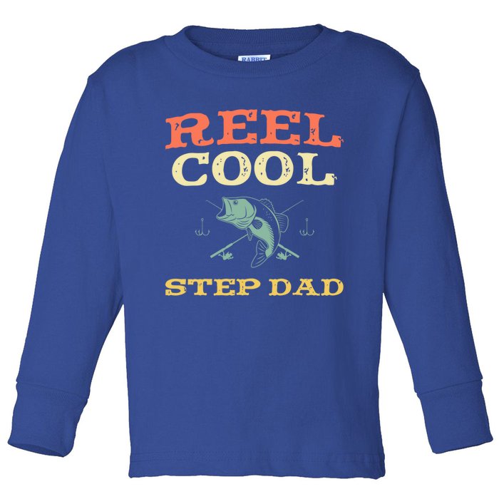 Reel Cool Stepgiftdad Fishing Fisher Funny Vintage Stepdad Gift Toddler Long Sleeve Shirt