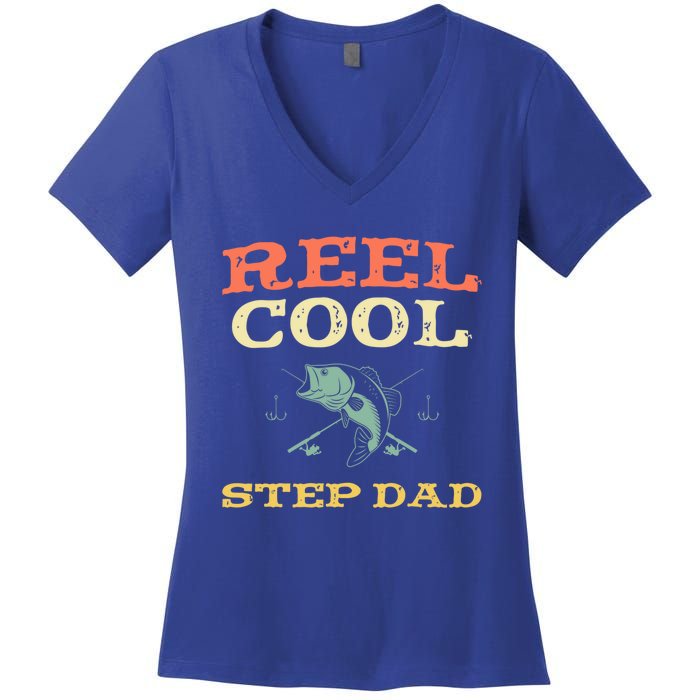 Reel Cool Stepgiftdad Fishing Fisher Funny Vintage Stepdad Gift Women's V-Neck T-Shirt