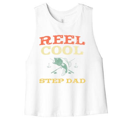 Reel Cool Stepgiftdad Fishing Fisher Funny Vintage Stepdad Gift Women's Racerback Cropped Tank