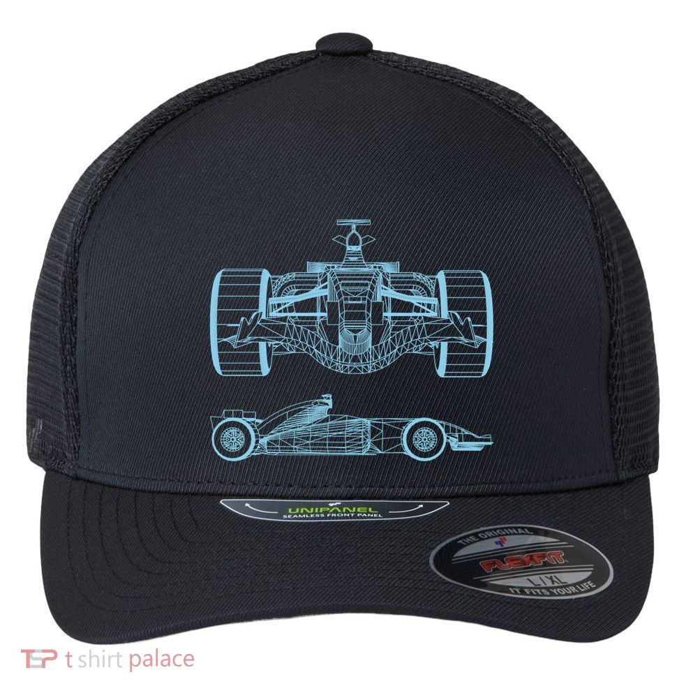 Racing Car Schematic Engineer Formula Team Fan Flexfit Unipanel Trucker Cap