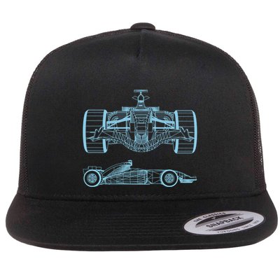 Racing Car Schematic Engineer Formula Team Fan Flatbill Hat