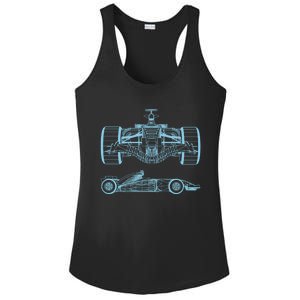 Racing Car Schematic Engineer Formula Team Fan Ladies PosiCharge Competitor Racerback Tank