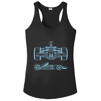Racing Car Schematic Engineer Formula Team Fan Ladies PosiCharge Competitor Racerback Tank