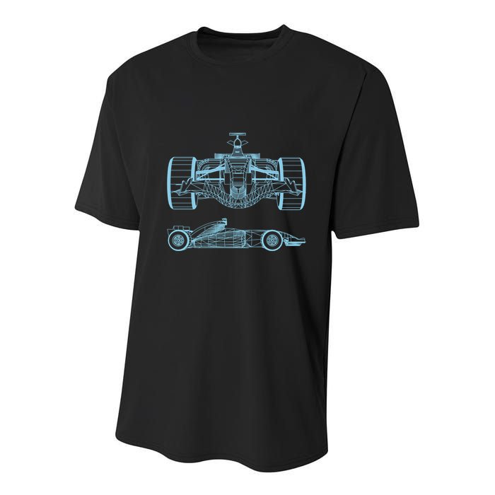 Racing Car Schematic Engineer Formula Team Fan Youth Performance Sprint T-Shirt