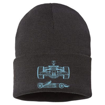 Racing Car Schematic Engineer Formula Team Fan Sustainable Knit Beanie