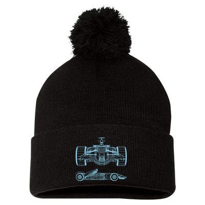 Racing Car Schematic Engineer Formula Team Fan Pom Pom 12in Knit Beanie