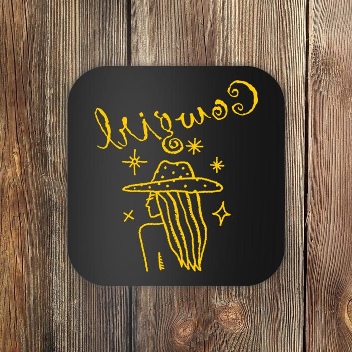 Reverse Cowgirl Script Stars Logo Coaster