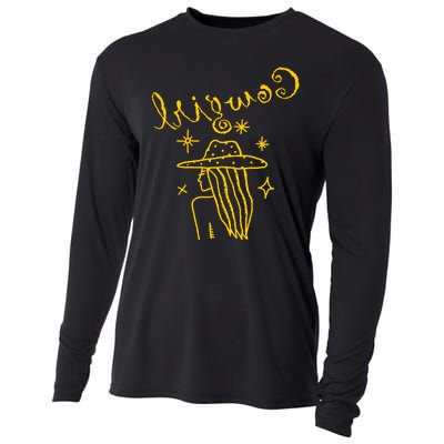 Reverse Cowgirl Script Stars Logo Cooling Performance Long Sleeve Crew