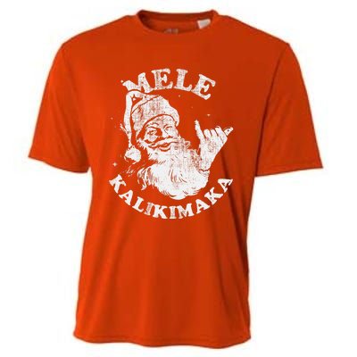 Retro Christmas Surf Mele Kalikimaka Santa Shaka Hawaii Cooling Performance Crew T-Shirt