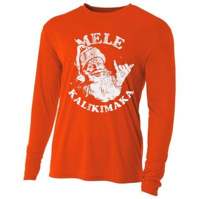 Retro Christmas Surf Mele Kalikimaka Santa Shaka Hawaii Cooling Performance Long Sleeve Crew