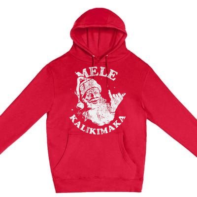 Retro Christmas Surf Mele Kalikimaka Santa Shaka Hawaii Premium Pullover Hoodie