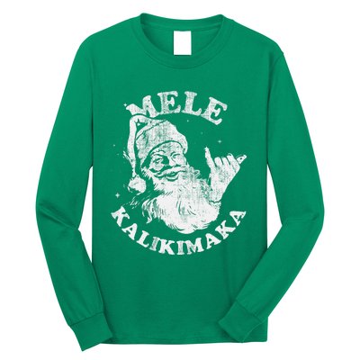 Retro Christmas Surf Mele Kalikimaka Santa Shaka Hawaii Long Sleeve Shirt