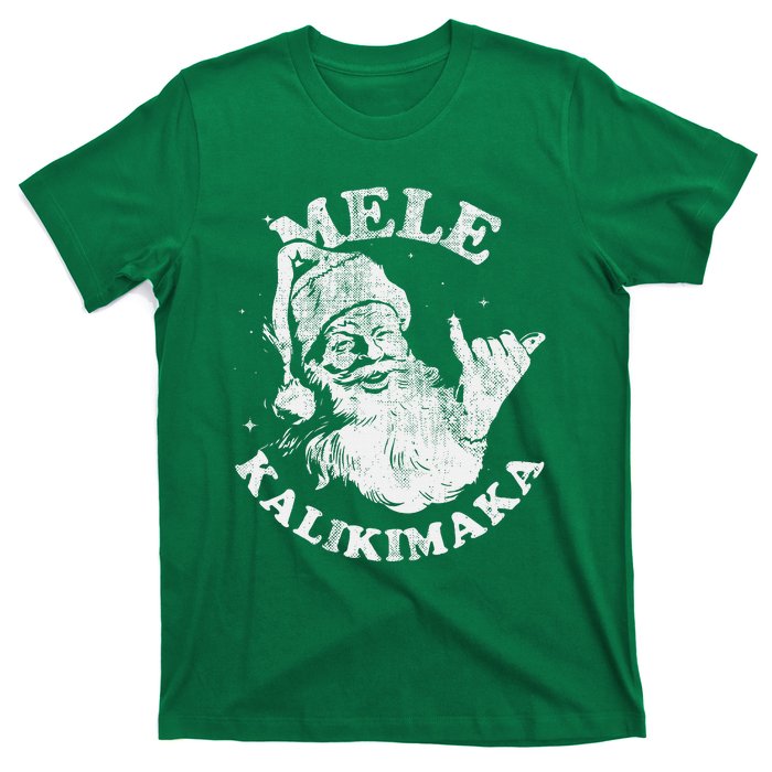 Retro Christmas Surf Mele Kalikimaka Santa Shaka Hawaii T-Shirt