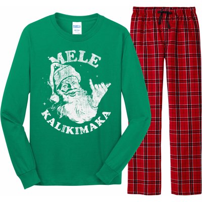 Retro Christmas Surf Mele Kalikimaka Santa Shaka Hawaii Long Sleeve Pajama Set