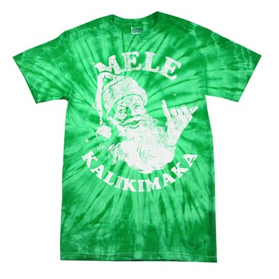 Retro Christmas Surf Mele Kalikimaka Santa Shaka Hawaii Tie-Dye T-Shirt