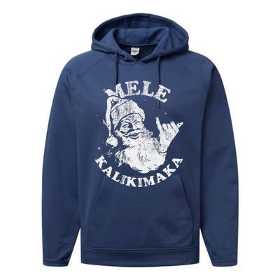 Retro Christmas Surf Mele Kalikimaka Santa Shaka Hawaii Performance Fleece Hoodie