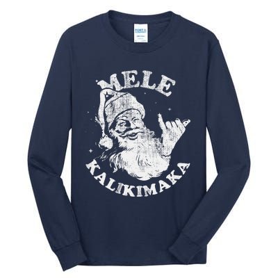 Retro Christmas Surf Mele Kalikimaka Santa Shaka Hawaii Tall Long Sleeve T-Shirt