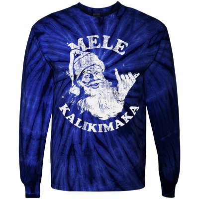 Retro Christmas Surf Mele Kalikimaka Santa Shaka Hawaii Tie-Dye Long Sleeve Shirt