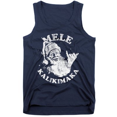 Retro Christmas Surf Mele Kalikimaka Santa Shaka Hawaii Tank Top