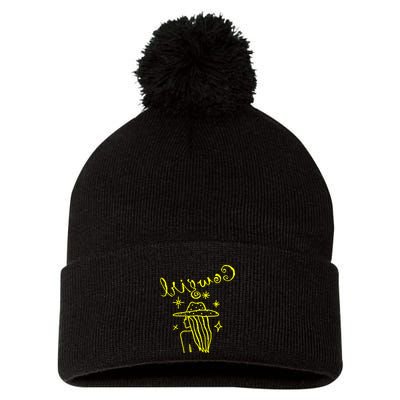 Reverse Cowgirl Script Stars Pom Pom 12in Knit Beanie