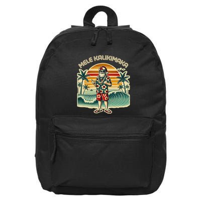 Retro Christmas Surf Mele Kalikimaka Santa Shaka Hawaii 16 in Basic Backpack