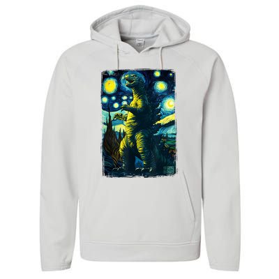 Retro Classic Starry Night Legendary Japanese Kaiju Performance Fleece Hoodie