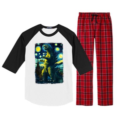 Retro Classic Starry Night Legendary Japanese Kaiju Raglan Sleeve Pajama Set