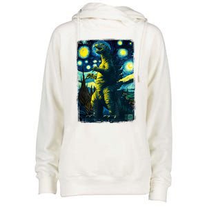 Retro Classic Starry Night Legendary Japanese Kaiju Womens Funnel Neck Pullover Hood