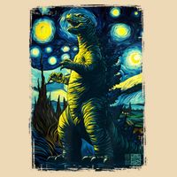 Retro Classic Starry Night Legendary Japanese Kaiju Drawstring Bag