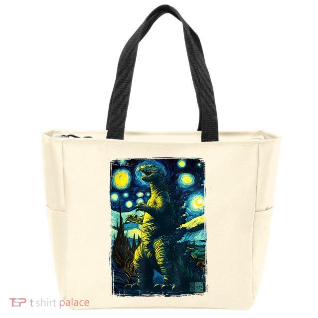 Retro Classic Starry Night Legendary Japanese Kaiju Zip Tote Bag