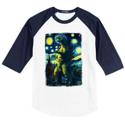 Retro Classic Starry Night Legendary Japanese Kaiju Baseball Sleeve Shirt