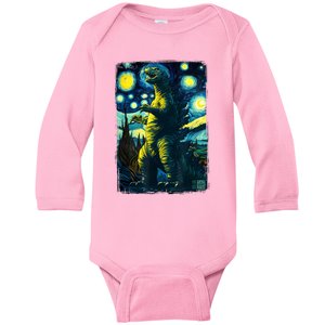 Retro Classic Starry Night Legendary Japanese Kaiju Baby Long Sleeve Bodysuit