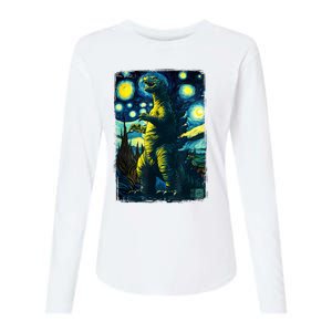 Retro Classic Starry Night Legendary Japanese Kaiju Womens Cotton Relaxed Long Sleeve T-Shirt