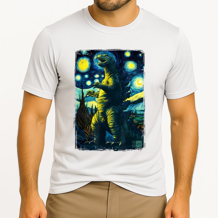 Retro Classic Starry Night Legendary Japanese Kaiju Cooling Performance Crew T-Shirt