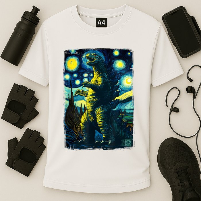 Retro Classic Starry Night Legendary Japanese Kaiju Cooling Performance Crew T-Shirt