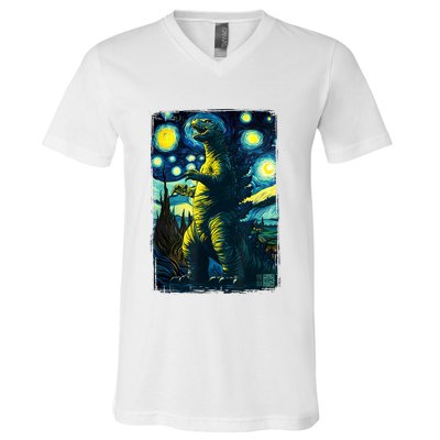 Retro Classic Starry Night Legendary Japanese Kaiju V-Neck T-Shirt
