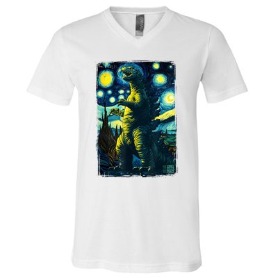 Retro Classic Starry Night Legendary Japanese Kaiju V-Neck T-Shirt