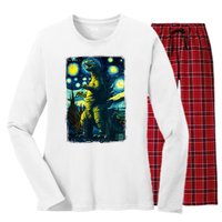 Retro Classic Starry Night Legendary Japanese Kaiju Women's Long Sleeve Flannel Pajama Set 