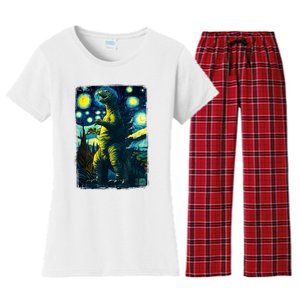 Retro Classic Starry Night Legendary Japanese Kaiju Women's Flannel Pajama Set