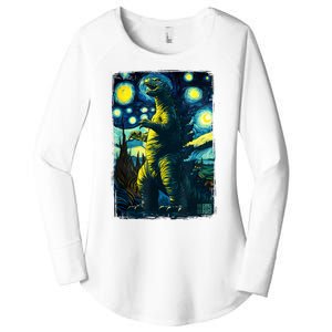 Retro Classic Starry Night Legendary Japanese Kaiju Women's Perfect Tri Tunic Long Sleeve Shirt