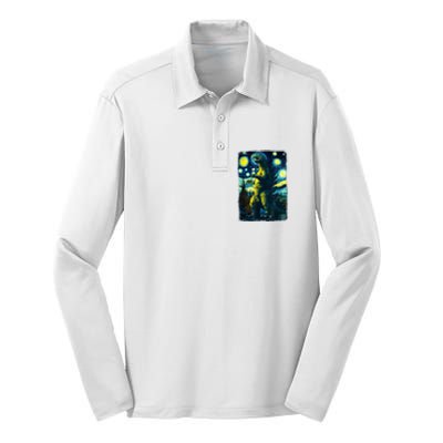 Retro Classic Starry Night Legendary Japanese Kaiju Silk Touch Performance Long Sleeve Polo