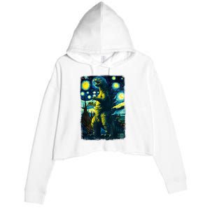 Retro Classic Starry Night Legendary Japanese Kaiju Crop Fleece Hoodie