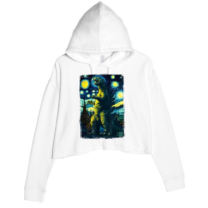 Retro Classic Starry Night Legendary Japanese Kaiju Crop Fleece Hoodie