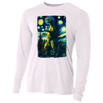 Retro Classic Starry Night Legendary Japanese Kaiju Cooling Performance Long Sleeve Crew