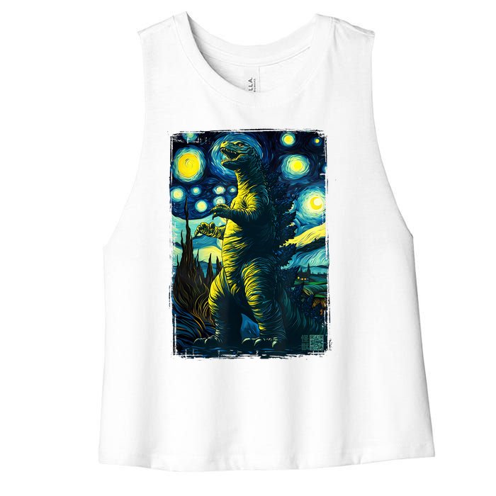 Retro Classic Starry Night Legendary Japanese Kaiju Women's Racerback Cropped Tank